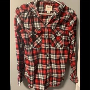 Long Sleeve Plaid Shirt Hoodie